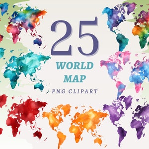 25 Weltkarte Clipart, hochwertige transparente PNG Dateien, sofortiger Download, kommerzielle Nutzung - Reisetagebuch Designs, Reise Karten printables Set