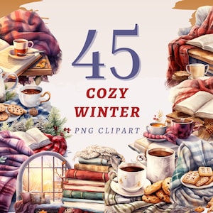 45 Cozy Winter Clipart, PNG trasparenti di alta qualità, Download istantaneo, Uso commerciale - Set di png comode coperte, stampabili di Natale caldo