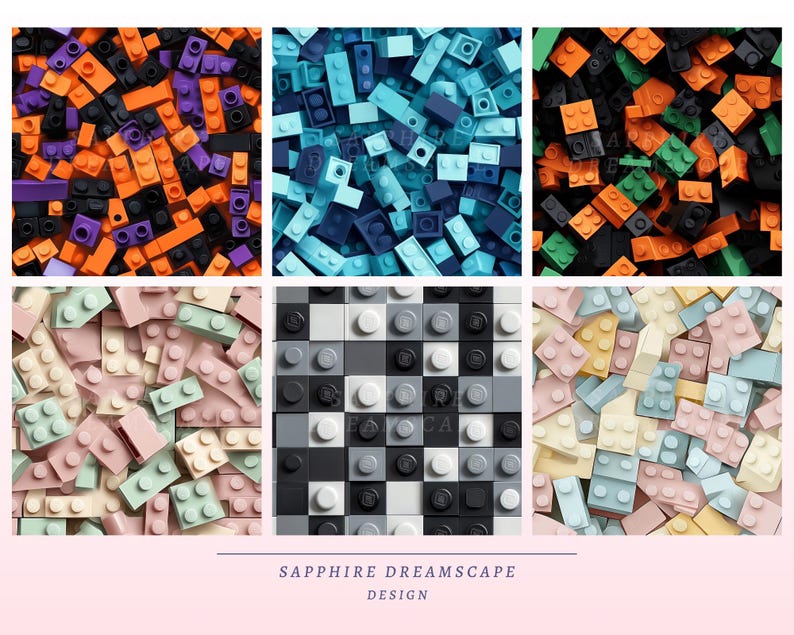 May include: A collage of colorful toy building blocks in various arrangements. The blocks are in shades of orange, black, purple, blue, green, pink, and gray. The text "SAPPHIRE DREAMSCAPE DESIGN" is at the bottom.