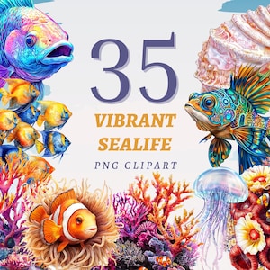 35 levendige Sealife-clipart, transparante png-bestanden van hoge kwaliteit, direct downloaden, commercieel gebruik - Under the Sea-bundel, afdrukbare oceaandieren