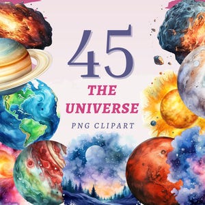 45 Clipart de l'univers, PNG transparents de haute qualité, téléchargement immédiat, usage commercial - lot de graphiques de la voie lactée, imprimables planètes