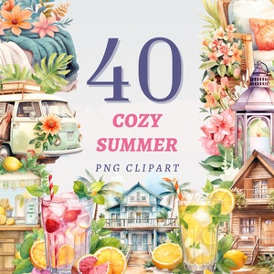 40 gemütliche Sommer Clipart, hochwertige transparente PNGs, sofortiger Download, kommerzielle Nutzung - Outdoor Chill Illustration, Beach Life Printables