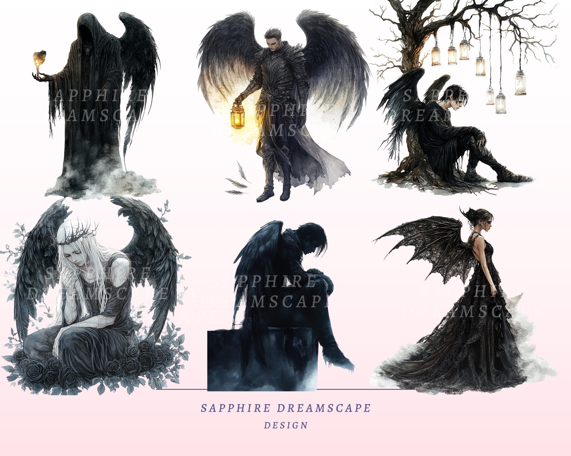 30 Dark Fallen Angel Clipart Gothic Character Illustration Winged ...