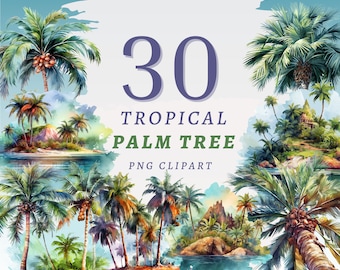 30 Tropical Palm Tree Clipart, High Quality Transparent PNGs, Instant Download, Commercial Use - Tropical foliage, Palmtree png, Printable