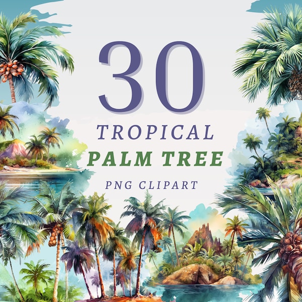 30 tropische palmboom clipart, hoge kwaliteit transparante png's, instant download, commercieel gebruik - tropisch gebladerte, palmboom png, afdrukbaar