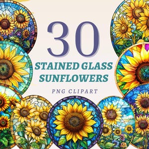 20 clipart de girassóis em vitrais, PNGs transparentes de alta qualidade, download instantâneo, uso comercial - arte da natureza, design de flores lindas