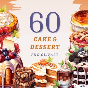 60 Clipartów Ciasta i Desery, Wysokiej Jakości Przezroczyste PNG, Natychmiastowe Pobieranie, Użytkowanie Komercyjne - Dziennik Śmieci, Przyjęcie Urodzinowe, Cyfrowe Rzemiosło