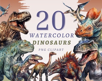 20 aquarel dinosaurussen clipart, hoge kwaliteit transparante png&#39;s, instant download, commercieel gebruik - dinosauruspark kunst, dinosauruswereld png