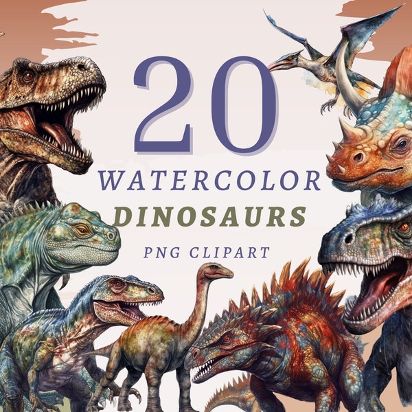 20 Watercolor Dinosaurs Clipart, High Quality Transparent PNGs, Instant Download, Commercial Use - Dinosaur Park Art, Dinosaur world png