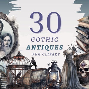 30 Gothic Antiques Clipart, High Quality Transparent PNGs, Instant Download, Commercial Use - Dark Fantasy, Antique PNG Bundle, Junk Journal