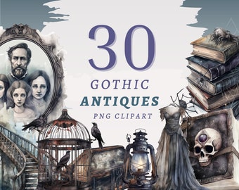 30 Gothic Antiques Clipart, High Quality Transparent PNGs, Instant Download, Commercial Use - Dark Fantasy, Antique PNG Bundle, Junk Journal