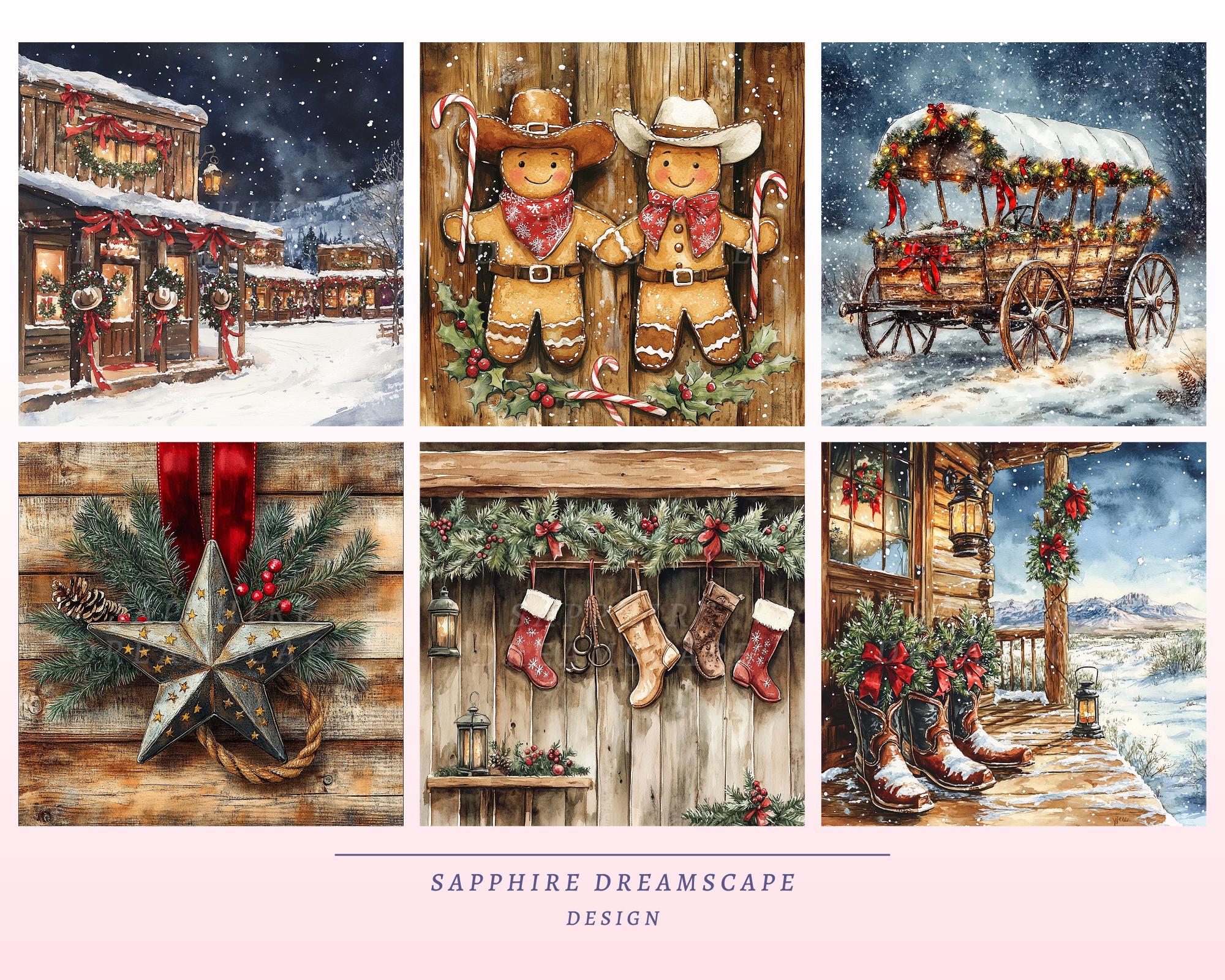 Rustic Rodeo Scrapbook Paper Cowboy Christmas Digital Paper, Western Holiday Scenes, Rustic Country ...