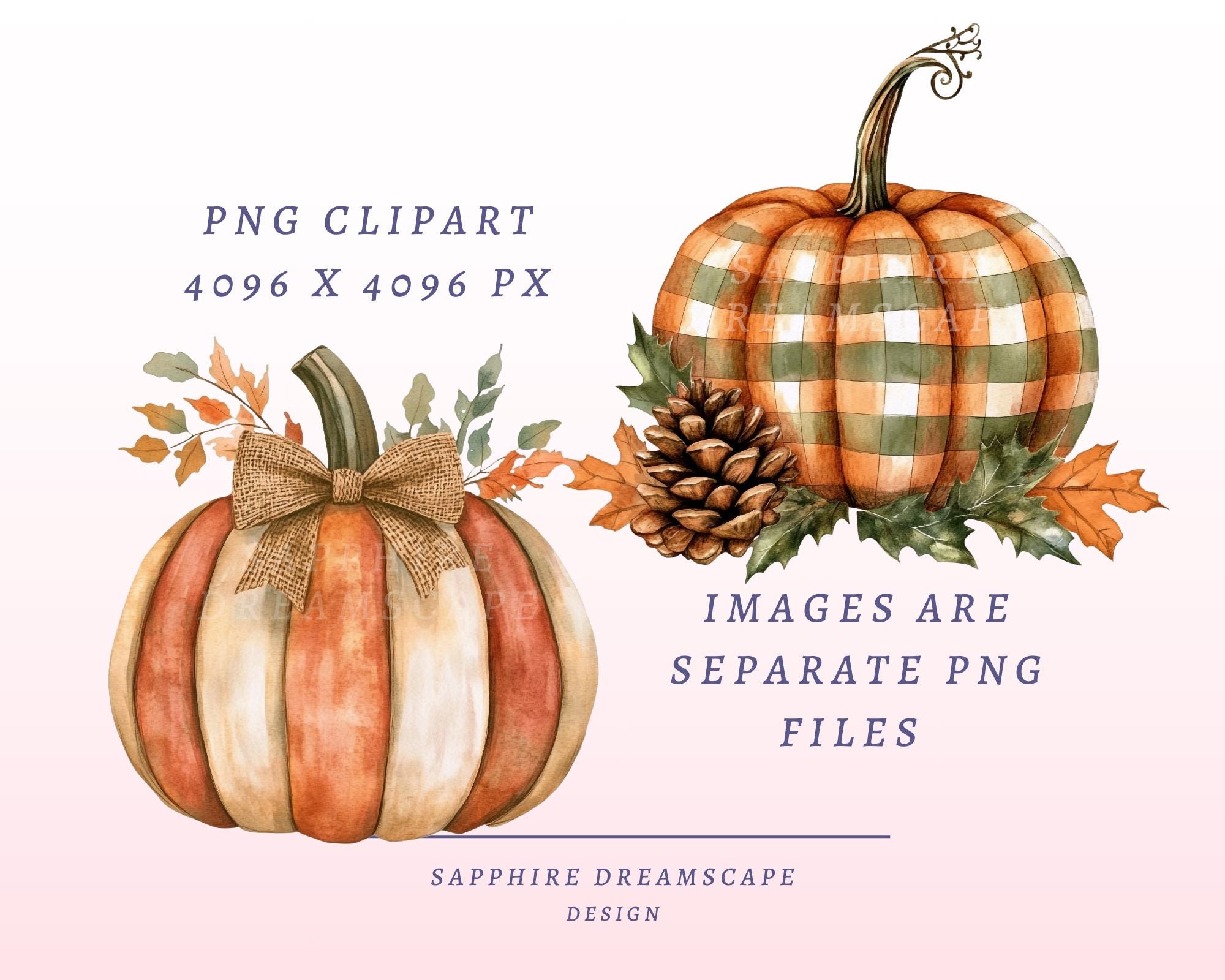 35 Fall Pumpkin Watercolor Clipart Rustic Autumn Harvest PNG Cute ...
