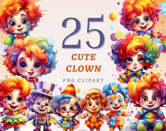 25 Cute Clown Clipart, High Quality Transparent PNGs, Instant Download, Commercial Use - Birthday Party, Kid Clowns Printables, Circus set