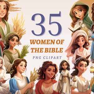 35 mujeres de la Biblia, imágenes PNG transparentes de alta calidad, descarga instantánea, uso comercial: gráfico de las matriarcas, arte de la mujer bíblica
