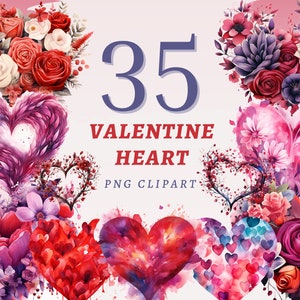 35 Clipart di cuori di San Valentino, PNG trasparenti di alta qualità, download immediato, uso commerciale - Simboli di San Valentino, illustrazioni di cuori rossi