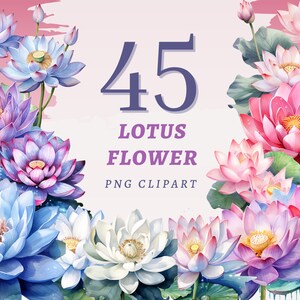 45 Lotus Blume Clipart, hochwertige transparente PNGs, sofortiger Download, kommerzielle Nutzung - Aquarell Blumen, friedlicher Garten