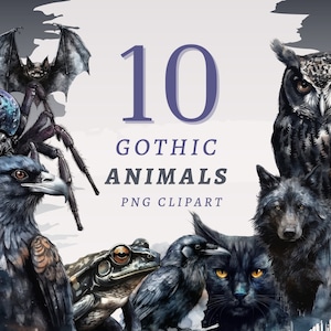 10 Gothic Animals Clipart, High Quality Transparent PNGs, Instant Download, Commercial Use - Gothic Creature, Black Animal Prints, Scrapbook