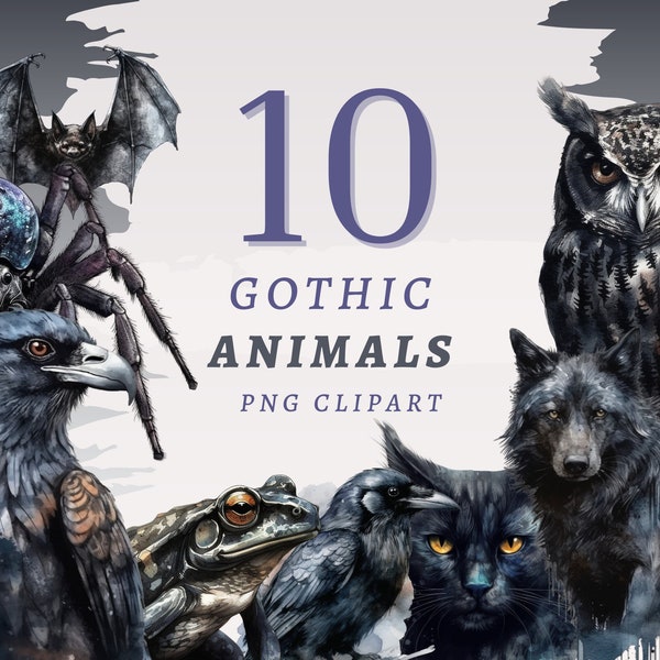 10 Gothic Animals Clipart, High Quality Transparent PNGs, Instant Download, Commercial Use - Gothic Creature, Black Animal Prints, Scrapbook