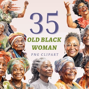 35 vieilles cliparts femme noire, PNG transparents de haute qualité, téléchargement immédiat, usage commercial - imprimables femmes âgées, modèles de dame âgée