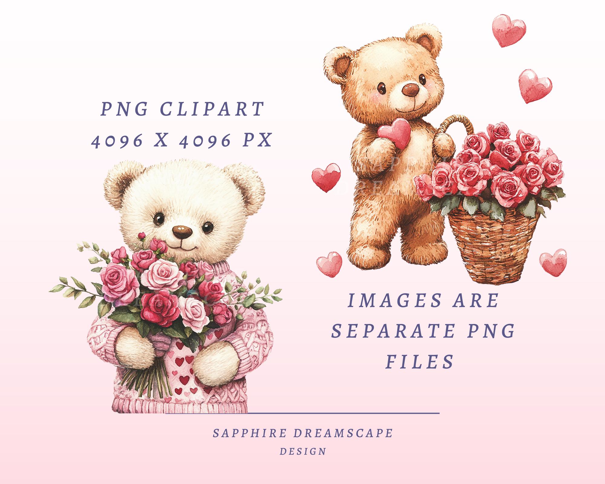 40 Valentine Teddy Bear PNG Clipart Bundle Cute Love Hearts for Cards ...