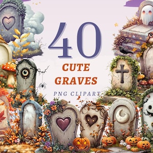 40 eigenzinnige graven clipart, hoge kwaliteit transparante png's, instant download, commercieel gebruik - grafsteen graphics, Haunted Grave printables