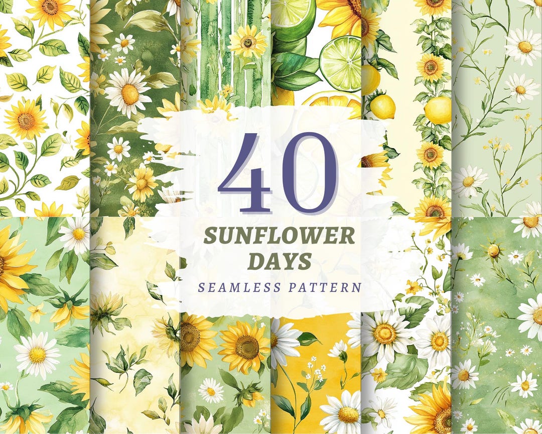 Sunflower Seamless Pattern Digital Paper, Yellow Floral Backgrounds ...