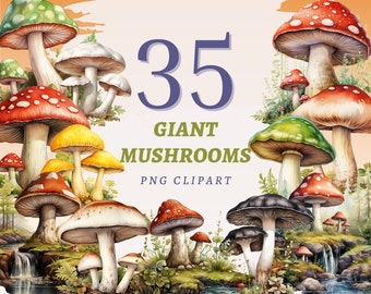 35 Giant Mushroom Clipart, High Quality Transparent PNGs, Instant Download, Commercial Use - Forest Mushroom prints, Fantasy Woods Collage
