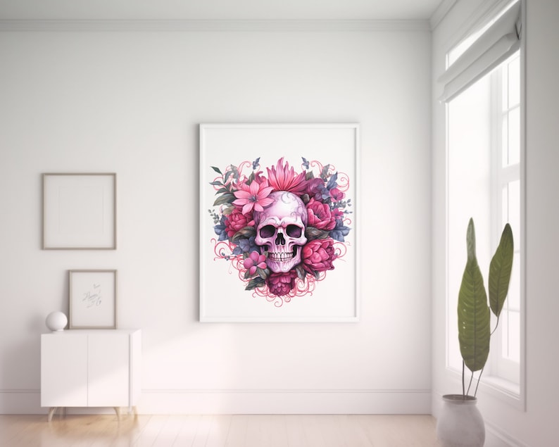 40 blommiga dödskallar Clipart, högkvalitativa transparenta PNG-bilder, omedelbar nedladdning, kommersiellt bruk - ben- och blomillustrationer, färgglad blomma bild 10