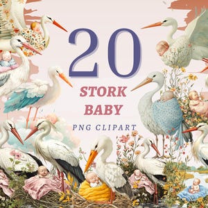 20 ooievaar baby clipart, hoge kwaliteit transparante png's, instant download, commercieel gebruik - babyshower printables, ontwerpen Flying Babies