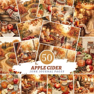 Páginas acogedoras para diario de octubre, kit imprimible de mercado de otoño, decoración digital tamaño carta estadounidense, paquete de ilustraciones de sidra de manzana, conjunto de paquete estético de otoño
