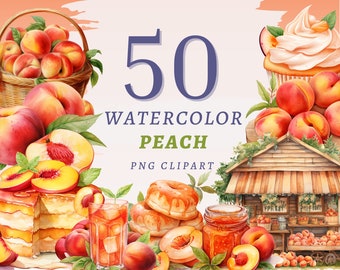 50 Watercolor Peach Clipart, High Quality Transparent PNGs, Instant Download, Commercial Use - Digital Crafting, Scrapbooking, Junk Journal