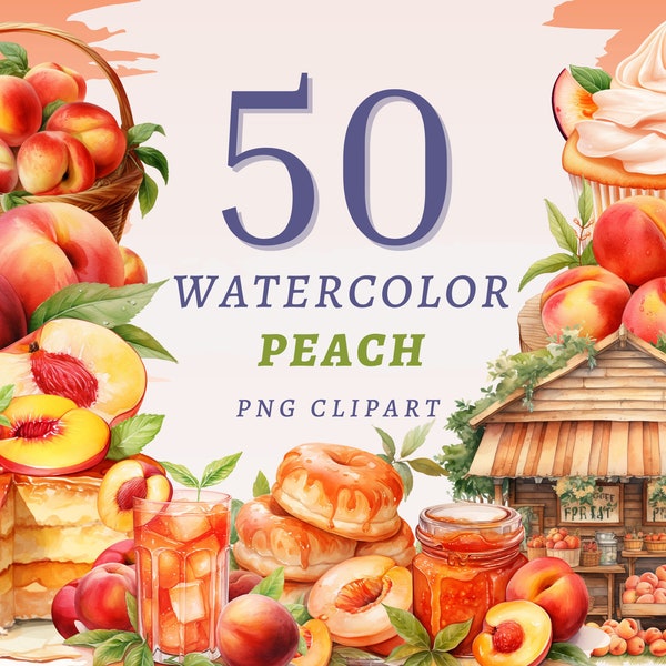 50 Watercolor Peach Clipart, High Quality Transparent PNGs, Instant Download, Commercial Use - Digital Crafting, Scrapbooking, Junk Journal