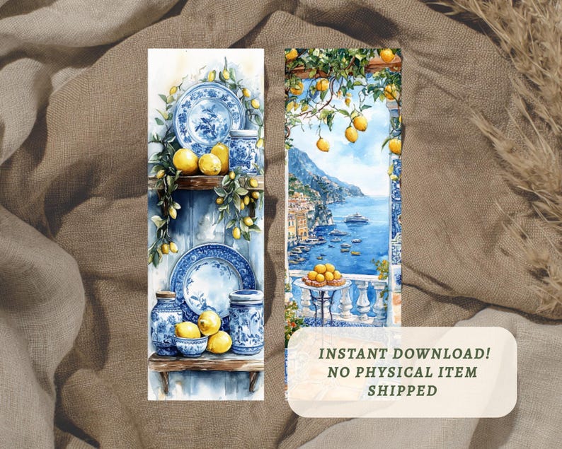 Mediterranean Lemon Bookmark Set, Italian Coastal Page Markers, Amalfi ...