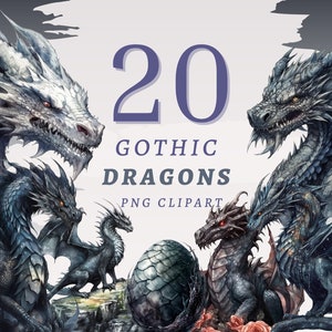 20 Gothic Dragons Clipart, High Quality Transparent PNGs, Instant Download, Commercial Use - Black Dragon, Dragon png bundle, Scrapbooking