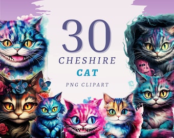 30 Cheshire Cat Clipart, High Quality Transparent PNGs, Instant Download, Commercial Use - Wonderland Graphics, Creepy Cats png, Scrapbook
