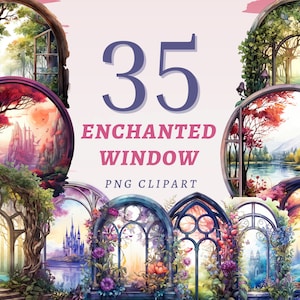 35 cliparts fenêtre enchantée, PNG transparents de haute qualité, téléchargement immédiat, usage commercial - forêt magique imprimable, lot d'arbres de la nature