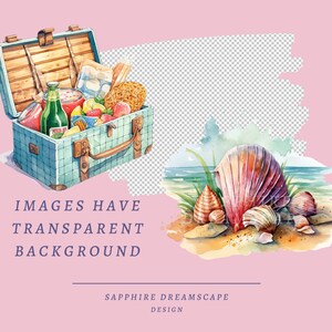 40 akwarelowych klipartów z plażą, wysokiej jakości przezroczyste pliki PNG, natychmiastowe pobranie, do użytku komercyjnego – czas letni, pakiet letni, plaża do druku zdjęcie 3