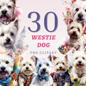 30 Westie Hund Clipart, hochwertige transparente PNGs, sofortiger Download, kommerzielle Nutzung - West Highland White Terrier druckbare, niedliche Haustiere