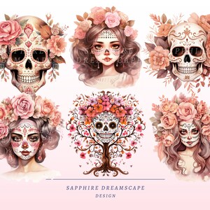 40 pastellfärgade Día de Los Muertos Clipart, högkvalitativa transparenta PNG-bilder, omedelbar nedladdning, kommersiell användning - Day of the dead-paket, boho-tryck bild 6