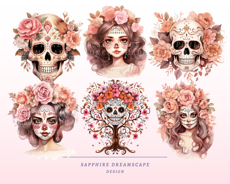 40 pastellfärgade Día de Los Muertos Clipart, högkvalitativa transparenta PNG-bilder, omedelbar nedladdning, kommersiell användning - Day of the dead-paket, boho-tryck bild 6