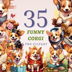 35 divertidos Corgi Clipart, PNG transparentes de alta calidad, descarga instantánea, uso comercial - Conjunto imprimible de Corgis divertidos, diseños de cachorros lindos