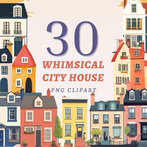 30 Whimsical City House Clipart, High Quality Transparent PNGs, Instant Download, Commercial Use - Quirky Buildings designs, Cityscape image