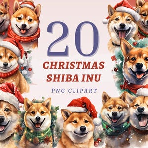 20 świątecznych kliparty Shiba Inu, wysokiej jakości przezroczyste pliki PNG, natychmiastowe pobieranie, komercyjne wykorzystanie - projekty psów na Boże Narodzenie, dzieła sztuki ze zwierzętami domowymi na święta