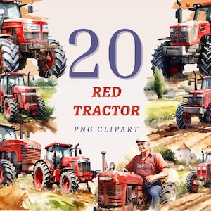 20 Red Tractor Clipart, High Quality Transparent PNGs, Instant Download, Commercial Use - Farming Tractors, Farmer printables