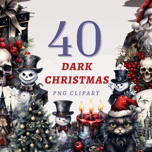 40 Dark Christmas Clipart, High Quality Transparent PNGs, Instant Download, Commercial Use - Gothic Winter, Creepy Ilustration printables