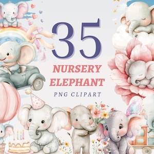 35 Kinderzimmer Elefant Clipart, hochwertige transparente PNGs, sofortiger Download, kommerzielle Nutzung - Baby Shower Printables, Elefant Illustration