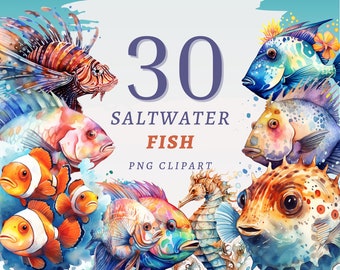 30 zeevissen clipart, hoge kwaliteit transparante png&#39;s, instant download, commercieel gebruik - zeedieren, oceaanvis, tonijn, haai, barracuda
