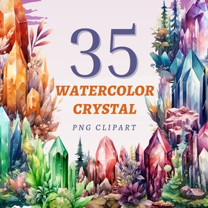 35 Watercolor Crystal Clipart, High Quality Transparent PNGs, Instant Download, Commercial Use - Gemstone printables, Crystals Illustrations