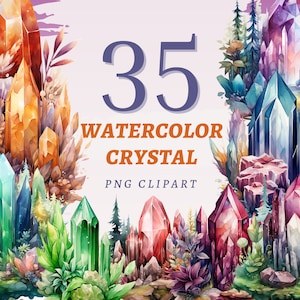 35 Watercolor Crystal Clipart, High Quality Transparent PNGs, Instant Download, Commercial Use - Gemstone printables, Crystals Illustrations